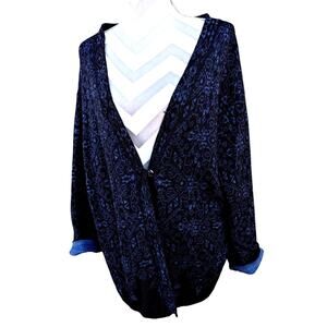 Peruvian Connection Art Aztec Alpaca, wool, silk Cardigan Size Small Blue Black